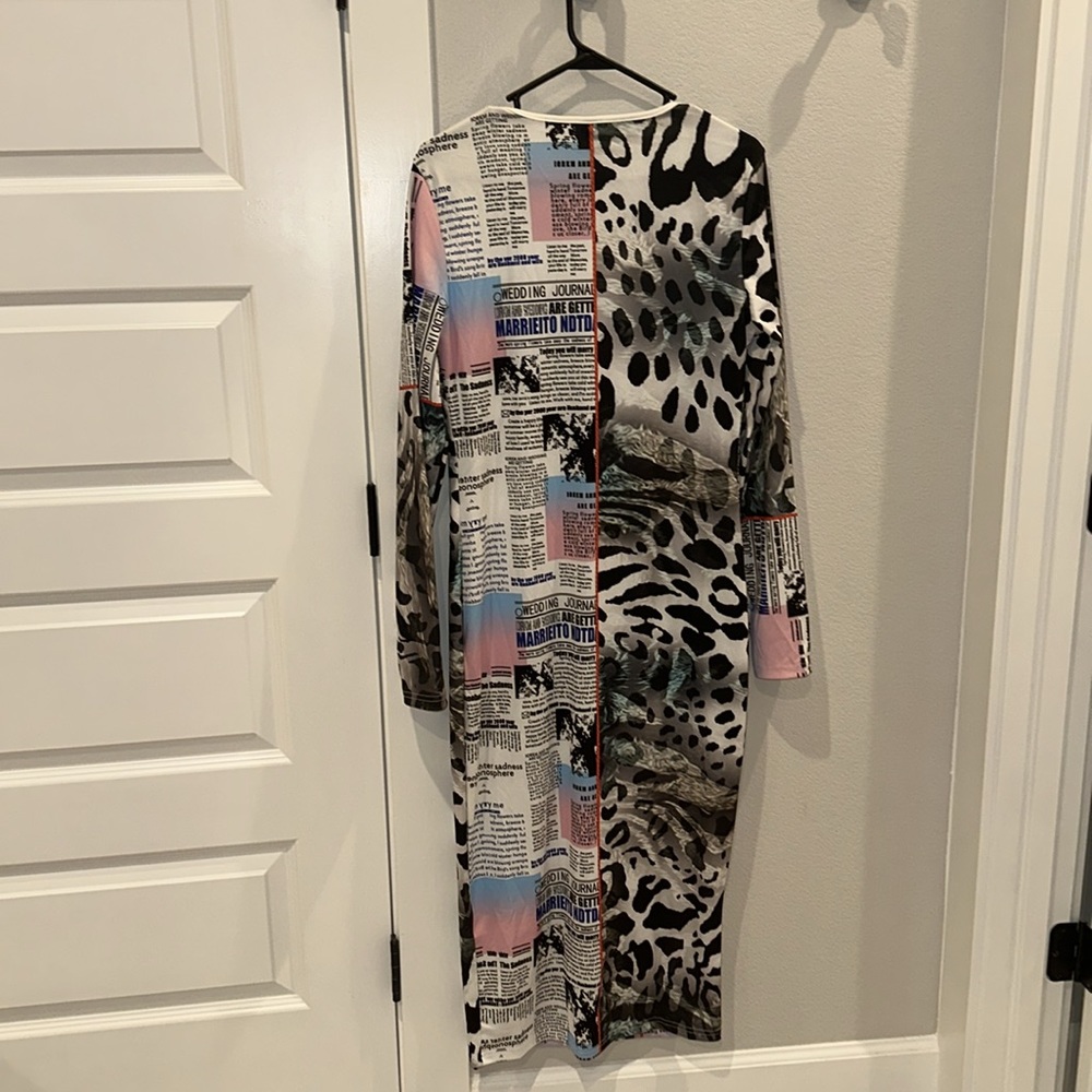 EUC B&W Newspaper Leopard Print SHEIN Brand Long Sleeve Size XL X-Large 12 Dress - Picture 9 of 9